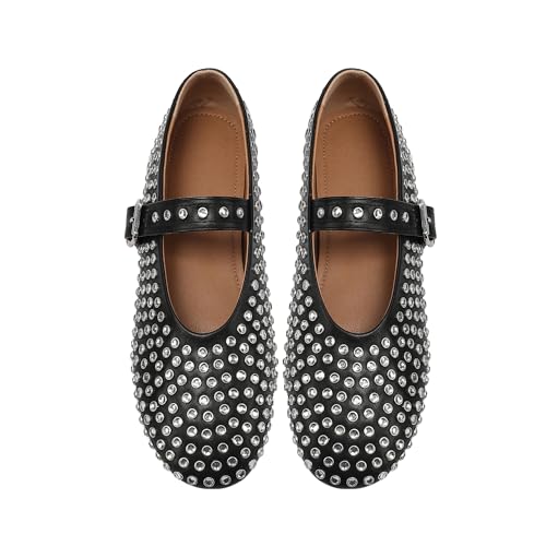 Women's Rhinestone Flats Crystal Studded Mary Jane Ballet Flats Shoes Buckle Ballerina Shoes4