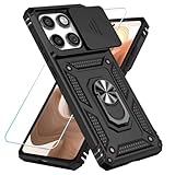 SunStory Compatible with Motorola Moto Edge 2025 Case with HD Screen Protector & Slide Camera Cover & Rotated Ring Kickstand, [Military-Grade] Phone Case for (Black, Moto Edge 2025)