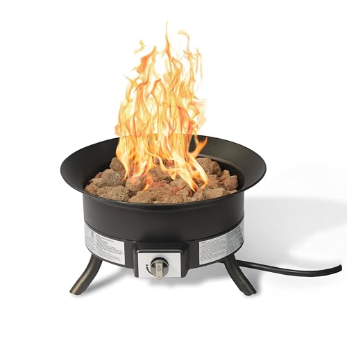 Amazon Basics Portable Propane Fire Pit, 19 inch Round Gas for Patio, 55,000 BTU, Carry Strap, Heat, Warmth and Ambience