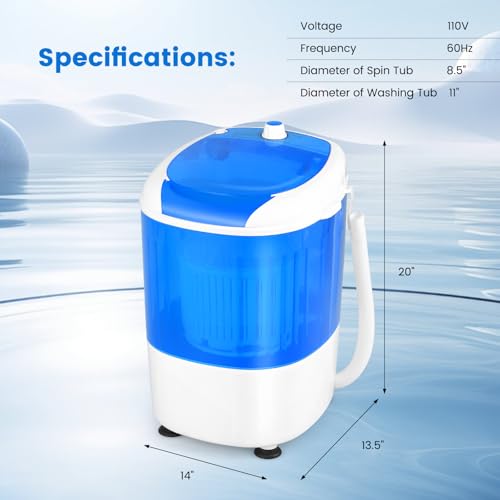 COSTWAY Portable Mini Washing Machine with Spin Dryer, Washing Capacity 5.5lbs, Electric Compact Machines Durable Design Energy Saving, Rotary Controller, Laundry Washer for Home Apartment RV, Blue