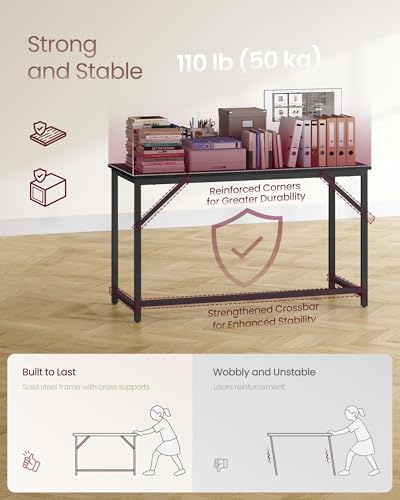 Image of VASAGLE Computer Desk, Steel Frame Gaming Desk for Home Office, 47.2 Inch