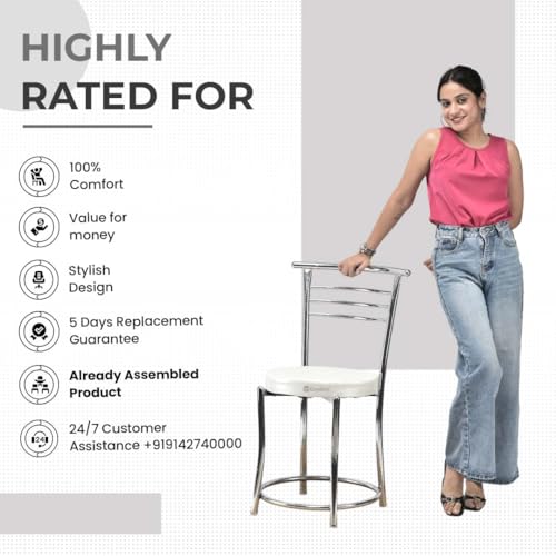 Image of TARUN Office Chair Chrome Steel Dining Garden Chair Restaurant Patio Chair for Home Dining Tables Heavy Duty (Grey)
