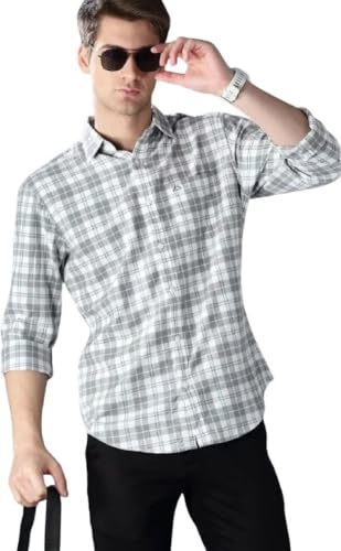 Image of U TURN Men's Cotton Casual Printed Stylish Shirt for Men Plus Size Shirt for Men (SDN-Grey-White-Check-XXL PT)