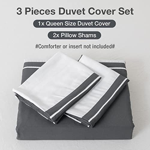Lekesky Pintuck Duvet Cover Set King Size, Pleated Pinch Comforter Cover, Dark Grey Duvet Cover With White Stripes, 3 Pcs Soft And Breathable Microfiber Bedding Set With Zipper & Ties #TOP6