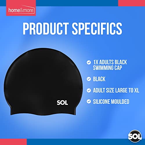 SOL 1pk Adults Swimming Cap, Women Large to XL Black Silicone Waterproof Swim Hat for Men Ladies - Image 3