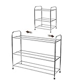 GREATSK 3-Tier Expandable Shoe Rack, Stackable and Adjustable Shoes Organizer Storage Shelf, Sturdy and Durable Metal Structure Free Standing Shoe Rack for Closet Entryway Doorway