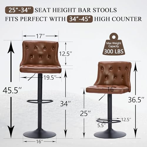 Image of Adjustable Bar Stools Set of 2, Bar Height Stools for Kitchen Island