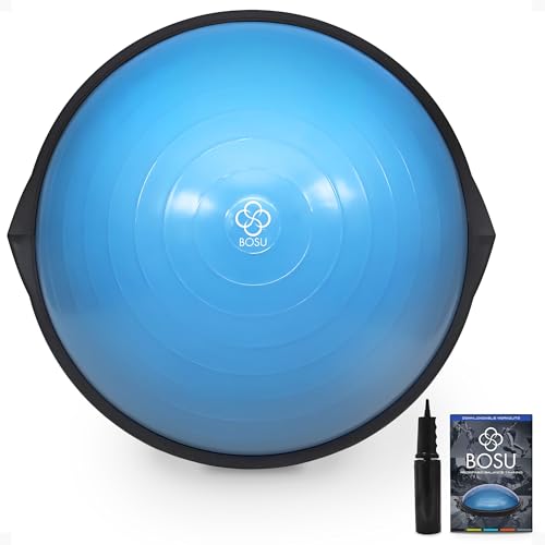 Bosu Balance Ball Exercise Trainer, Home Gym Equipment w/ Guided Workouts & Pump, 26", Blue - Inflatable Fitness Platform for Strength Training, Standing, Balancing, and Core Workout by BOSU - Used condition - US$126.54