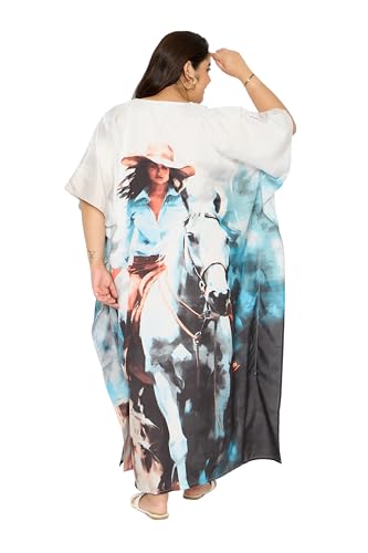Image of Women Plus Size Kaftan Dress Beach Cover Up Maxi Dresses for Women, V-Neck | Kimono Sleeve 1X-3X