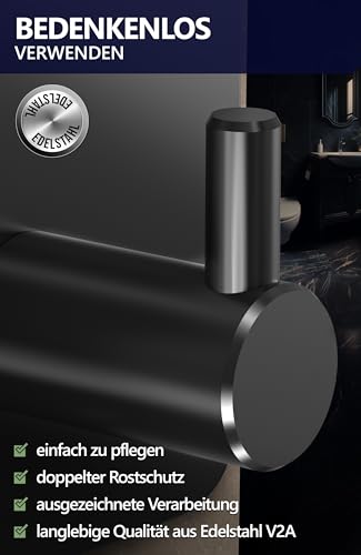 4smile Handtuchhalter ohne Bohren, 4 Stück in Schwarz - Wasserfeste Badezimmer Handtuchhalter, Edelstahl Haken, Klebehaken für Bad, Küche - Extra-starke Haken selbstklebend, Handtuchhaken