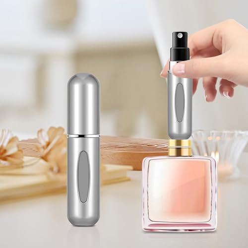 Image of Portable Mini Perfume Atomizer Bottle, 5ml /0.17oz Refillable Spray, Scent Pump Case, Travel Atomizer (Matte Silvery)