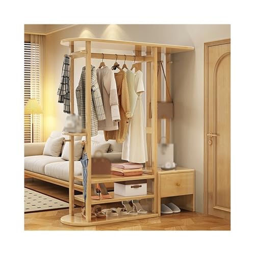 Perchero de pie de madera maciza con banco de almacenamiento, percha vertical para pasillo y dormitorio, entrada elegante y diseño elegante