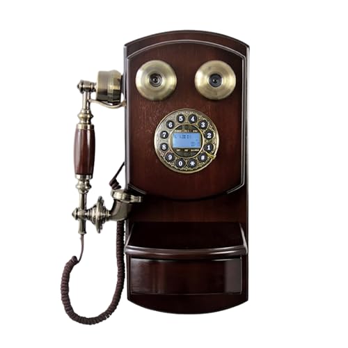 DAEOIBHJR Teléfono Fijo Retro con Pulsadores Y Cable, Teléfono De Pared con Manos Libres/Función De Remarcación/Identificación De Llamada/Tono De Llamada Mecánico