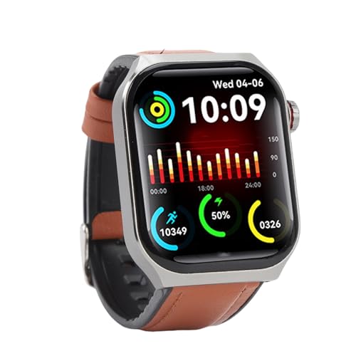 CHEOTIME Reloj Inteligente, rastreador de Ejercicios con Pantalla táctil LCD de 2.1 Pulgadas con 52 Modos Deportivos Monitoreo de Salud y Correa de Cuero marrón para Hombres Actividad
