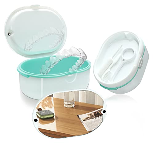 Prothesendose, Zahnprothesen Box mit Filter, Prothesen für die Aufbewahrung und zum Eintauchen Zahnersatz Reinigungsbäder, Zahnspangen Box Prothesendose Zahnspangendose Zahnersatz Dental Box (Weiß) Cover