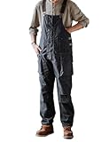 Dcincell Men's Bib Overalls Loose Fit Canvas Coveralls Workwear Dungarees Jumpsuit with Flap Cargo Pockets, Grey, 34