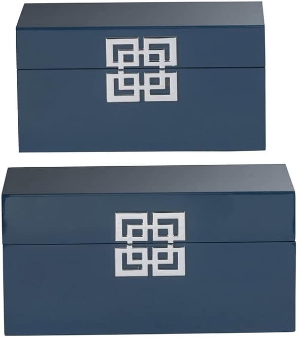 Blue Geometric Design MDF and Iron Lidded Box Set