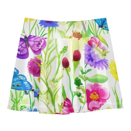 Joisal Toddlers Tennis Skirts Meadow Colorful Flowers Athletic Shorts Girls Skorts Blue Pink School 4t2