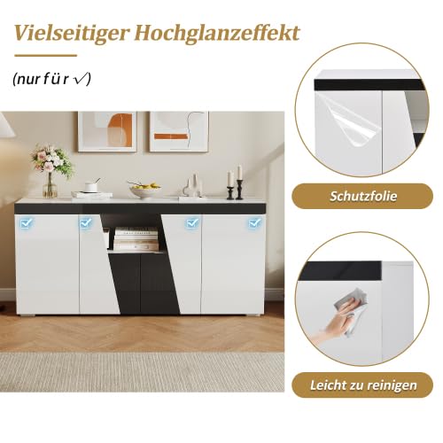 vutizal Komoda LED TV 140 cm, wysoki połysk, nowoczesna szafka ze sterowaniem za pomocą aplikacji, oświetlenie LED i ukośne wzornictwo, do salonu