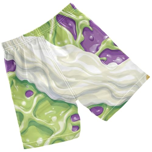 Pigsaly Boys' Swim Board Shorts Neon Green Purple White Milk Ice Cream Boy's Swim Trunks Kids Swimwear M2