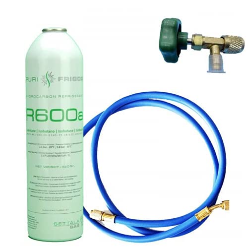 ENVASE GAS R600 ISOBUTANO REFRIGERANTE 420gr + VALVULA + MANGUERA CARGA Cover