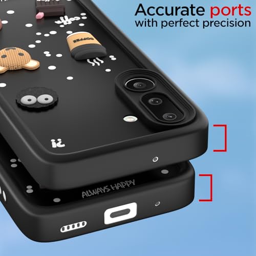 Image of Pikkme Back Cover for Samsung Galaxy M56 5G | Cute Fun Cartoon 3D Bear Silicone Full Body Protection Bumper Case (Black)