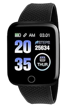 Smartwatch ID116 - Bluetooth ID116 Plus Fitness Band for Boys, Girls, Men, Women & Kids | Sports Watch for All Smart Phones | Heart Rate and BP Monitor - Black