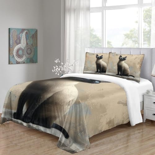 Housse de couette chat égyptien 260x220 cm avec taies d'oreiller en microfibre douce - 5