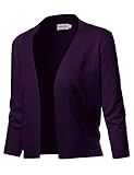 Solid Soft Stretch 3/4 Sleeve Layer Bolero Cardigan Dark Purple Size XL