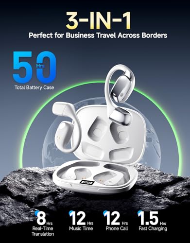 JOYHOOD ai translation earbuds real time,144 language translator earbuds,60H Playtime audifonos traductores inglés español en tiempo real, 3-in-1 translator device headphones for Travel/Business,White — view 6