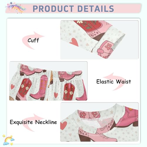 Pajama Sets Long Sleeve Cowboy Boots with Hearts Soft Comfy Sleepwear 2 Piece PJS 3-8T4