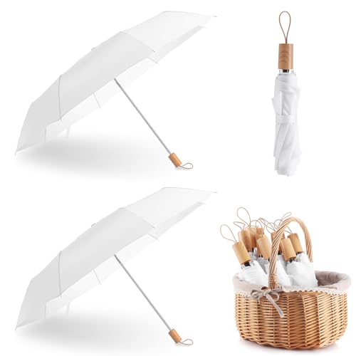 Sunnymove 2 Pcs Wedding Umbrellas Bulk Folding Umbrella for Wedding Decorative Parasol Windproof Rainproof for Bridal Shower Bride Groom Photography Props (White)