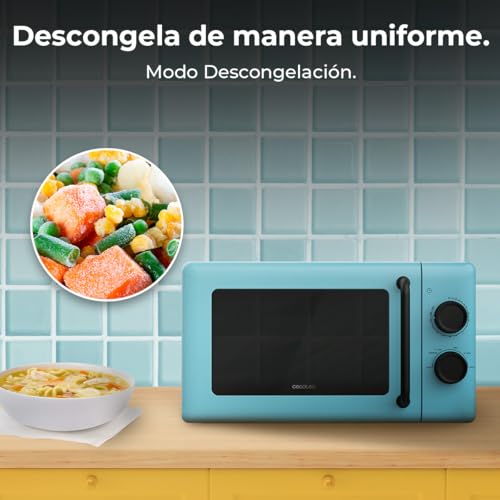 Cecotec Mechanische Mikrowelle 20L Proclean 3010 Blau. 700 W, 6 Leistungsstufen, Auftaumodus, Garzeit-Endsignal, Innenleuchte, Timer bis zu 30 Minuten, Blaues Design