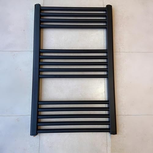 Greened House Milano Black Heated Towel Rail 500mm W x 800mm H Straight Central Heating Towel Radiator