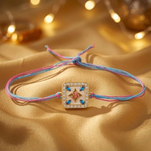 Image of Mahi Crystals Studied Divine Om Rakhi for Brother with Gold Plating (RA1100865G)