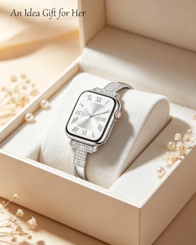 Image of VISOOM Silver Apple Watch Bands Iwatch Bracelet for Women 42 /41 /40 /38mm, Jewelry Metal T-Shaped Bands for Dressy Apple watch Series SE 11 /10 /9 /8 /7~1 Band Thin Slim Fancy Bling Women On Daily /Gift