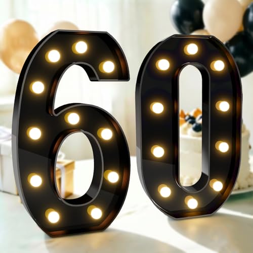 Image of Pooqla 60th Birthday Decorations for Men, Large Black Light Up Numbers | Black Party Decorations, 12.6in Tall Big Marquee Numbers 60th Anniversary Birthday Gift for Men Him Room Decor