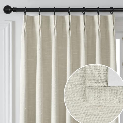 Maison Colette 100% Blackout Pinch Pleated Linen Texture Curtain for Living Room,Back Tab Luxury Sheer with Liner for Bedroom,2 Panels, 40" W x95 L,Linen