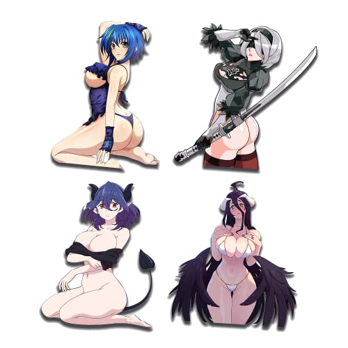 Higimono 5.1" 4Pcs For Xenovia And Albedo Sexy Anime Car Decals Fuel Tank Cap Trunk Lid Motorcycle Waterproof Car Decoration #TOP5