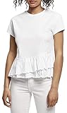 organos vestigiales Dobladillo asimétrico Urban Classics Camiseta de Volantes orgánicos para Mujer, Blanco, XS