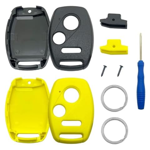 Key Fob Case Replacement for Honda Civic LX Accord Crosstour Coupe CR-V CR-Z Pilot Fit Insight Ridgeline Odyssey 2005-2017 Keyless Entry Car Key Fob Shell - Cutting NOT Required (Black + Yellow) Cover