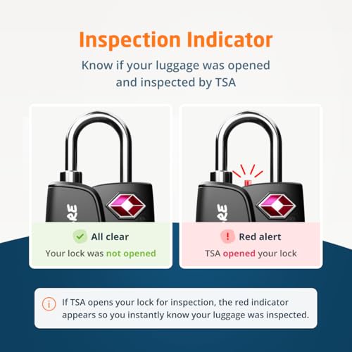 Lucchetto Tsa Con Indicatore Di Apertura Per Valigie, Zaini, Borse Da Viaggio, Ecc. | Lucchetti Da Viaggio Con Combinazione A 3 Cifre | Confezione Da 2 (Nero) - 4