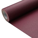 Wine Red Litchi Texture PU Fabric Leather 11.8x53.14 Inch（30x135 CM） 1.13mm Thick Faux Synthetic Leather Material for Upholstery Crafts, DIY Sewings, Sofa, Handbag, Earrings, Hair Bows Decorations