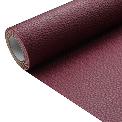 Wine Red Litchi Texture PU Fabric Leather 8.3x53.14 Inch（21x135 CM） 1.13mm Thick Faux Synthetic Leather Material for Upholstery Crafts, DIY Sewings, Sofa, Handbag, Earrings, Hair Bows Decorations