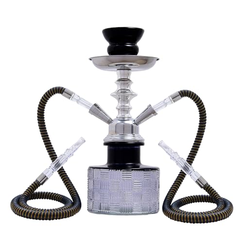 RMAN® 53 cm Shisha Cachimba Completa con 2 Mangueras de Silicona - Cachimba Shisha Grande con Accesorios Premium que Incluyen Boquillas, Cazoleta de Cristal y Pinzas para Carbón (Negro)