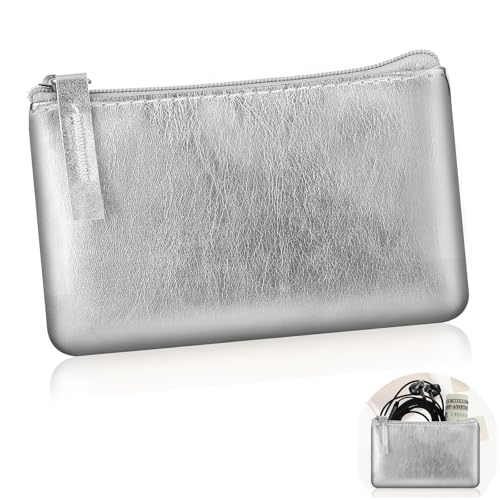 Image of Small Coin Purses for Women, Pu Leather Women Wallet, Pu Leather Wallet with Zipper, Simple, Stylish, Waterproof and Portable, for Womon Girl (Silver)
