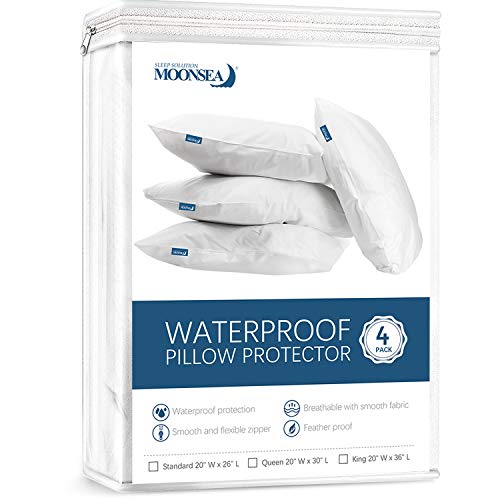 Moonsea Waterproof Pillow Protectors Zippered 4 Pack, King Size 20x36 inch Pillow Protector, Pillow Covers Encasement Pillow Case White Moonsea Waterproof Pillow Protectors Zippered 4 Pack, King Size 20x36 inch Pillow Protector, Pillow Covers Encasement Pillow Case White