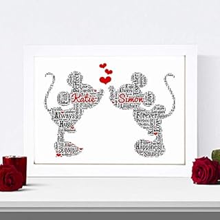 Personalised Minnie Mickey In Love Word Art Print - Anniversary, Wedding, Engagement, Valentines Gifts - A5, A4 Prints & Framed