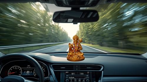 Image of Hanuman Ji Idol for Car Dashboard, Home & Office | Lord bajrangi Murti for Pooja, Mandir | Resin Balaji Statue for Protection, Positivity | Spiritual Gift Item (Gold)