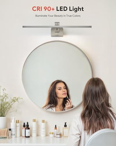 Image of VONLUCE 30 inch LED Bathroom Vanity Light, 3CCT Modern LED Vanity Lights with 360 Rotatable Head Swing Arm, 11.4W Bathroom Light Fixture Over Mirror, LED Lights for Bathroom Bedroom, Brushed Nickel | 3CCT, Flicker-free, 360 Rotatable Head & Swing Arm, IP44 waterproof Bathroom Light Fixture Over Mirror for Bathroom, Picture